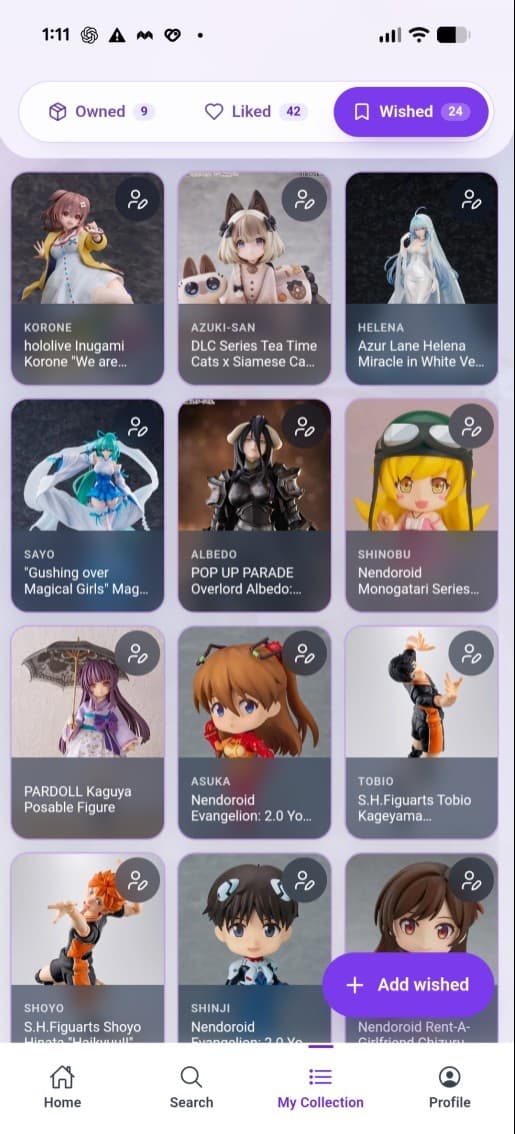 Manage Figure Screen - Mobile App
